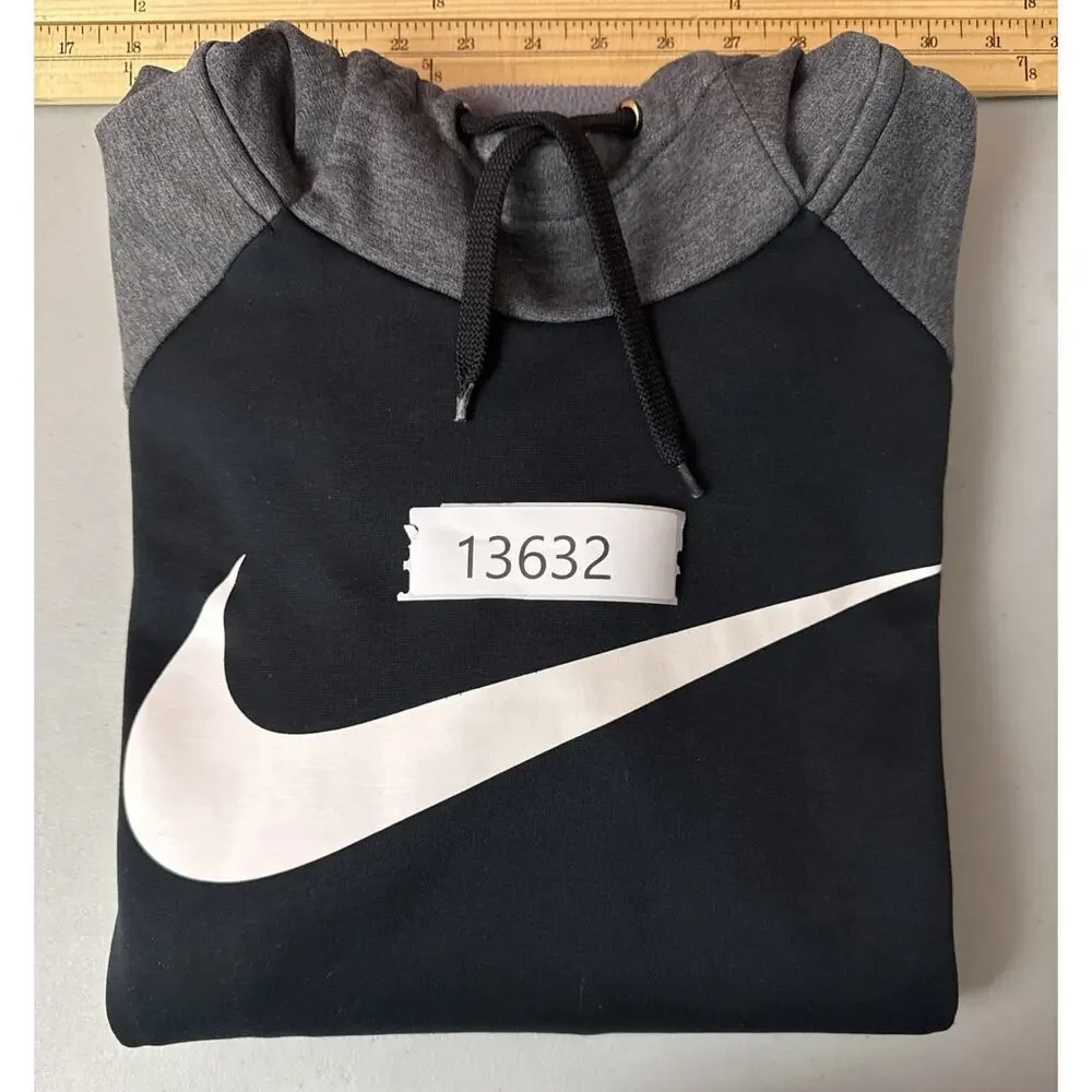 Nike Dri-FIT Hoodie Mens Medium Black Gray Pullover Swoosh Fleece Athletic